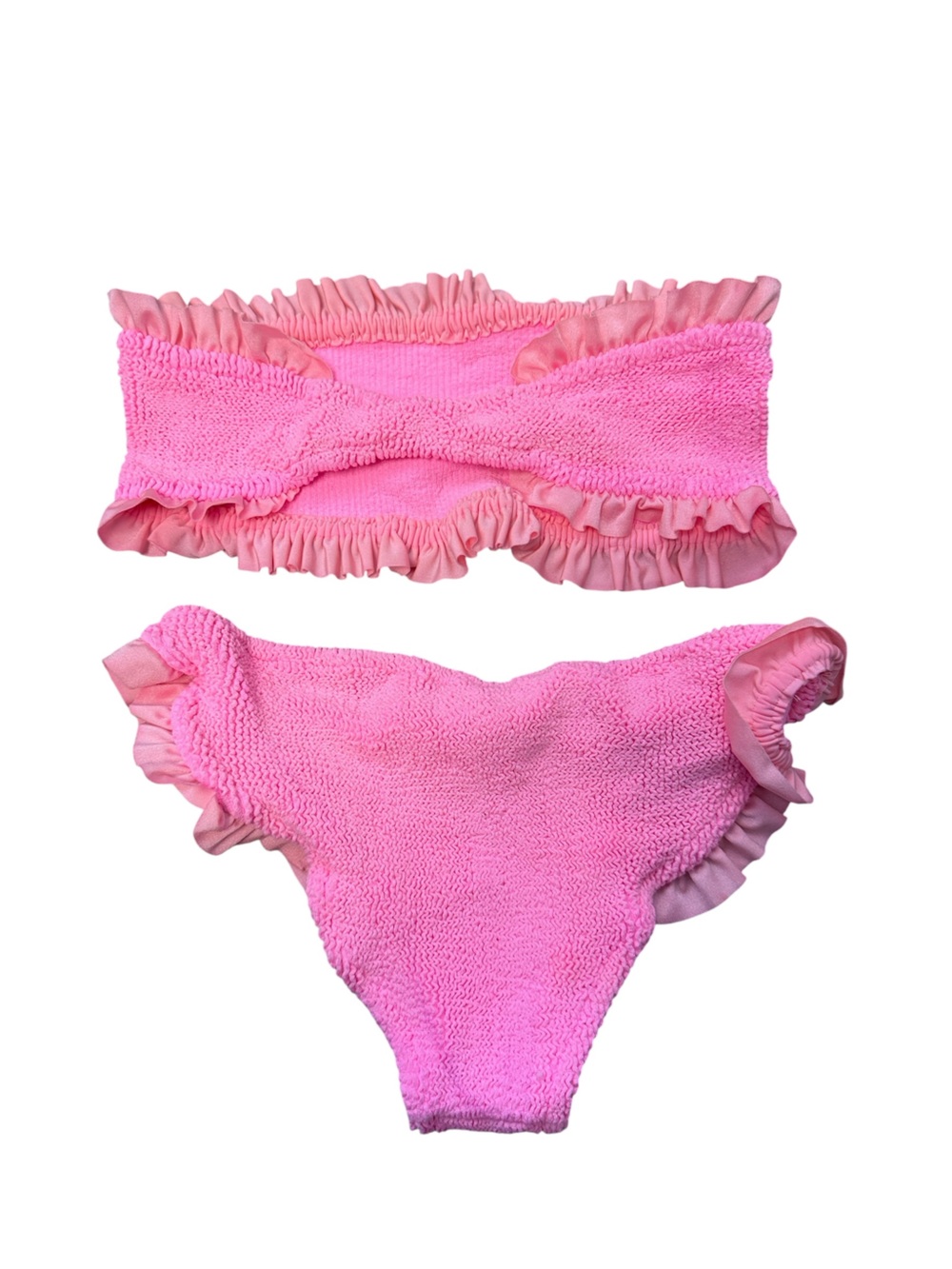 Hunza G x Pandora Sykes Tracey Pink Ruffle Frill Bikini Top & Bottom OS - Picture 4 of 4
